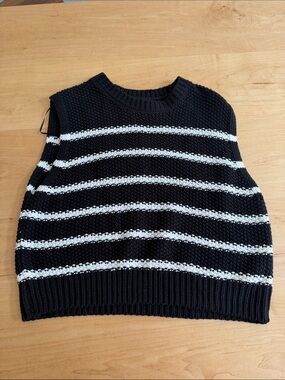 moon & madison Black and White Striped Knit Sweater Vest